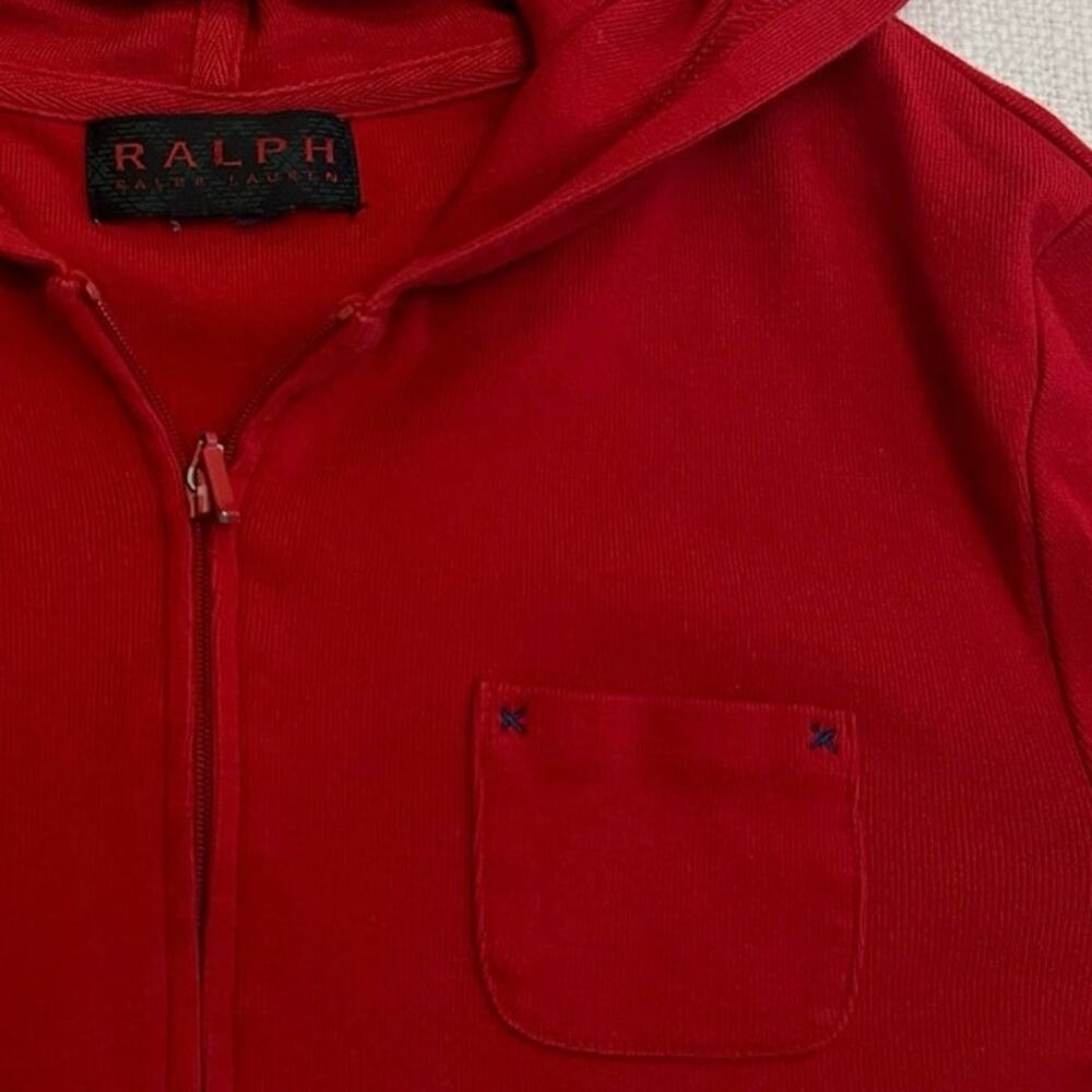 Ralph by Ralph Lauren Womens XS Red Full Zip Hoodie 3/4 Sleeve X-Stitch Pocket